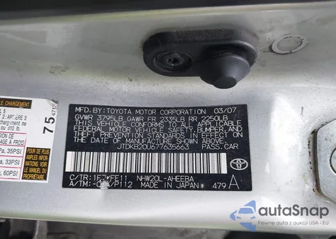 2007 Toyota Prius from USA, damaged, VIN JTDKB20U677635663